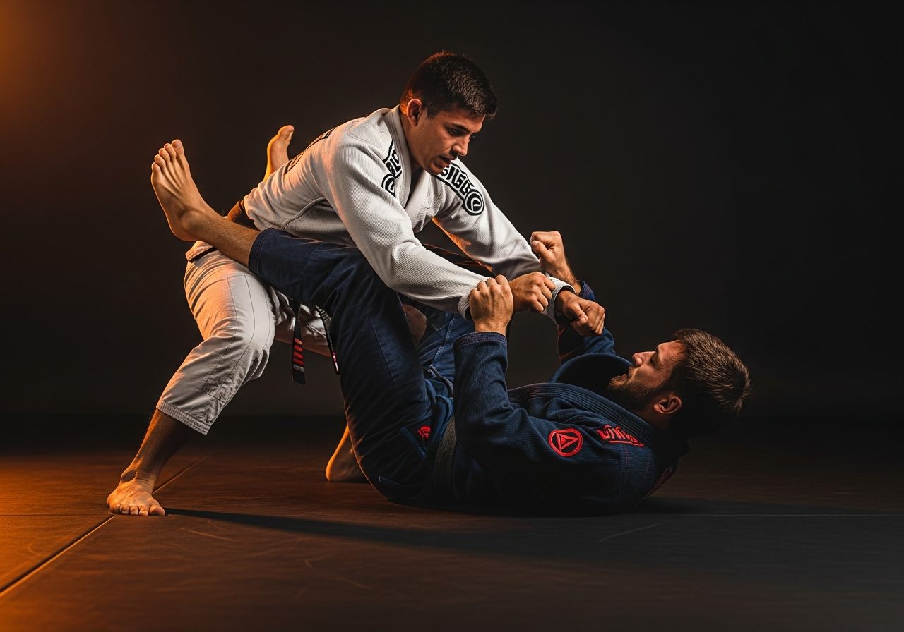Atletas a treinar jiu-jitsu no tatame